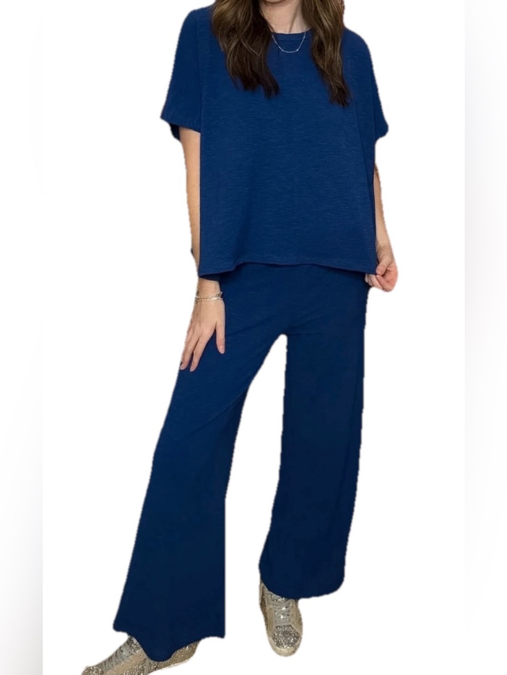 NWOT Zenana Outfitters Wide Leg Pants and Top Set in Navy Blue